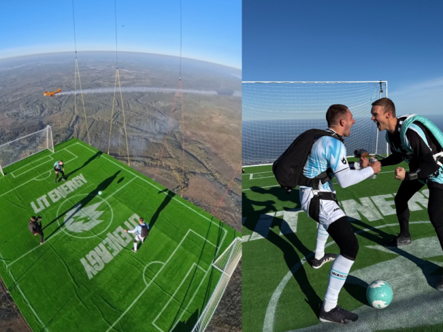 Российские спортсмен и блогер сыграли в футбол во время полета на воздушном шаре