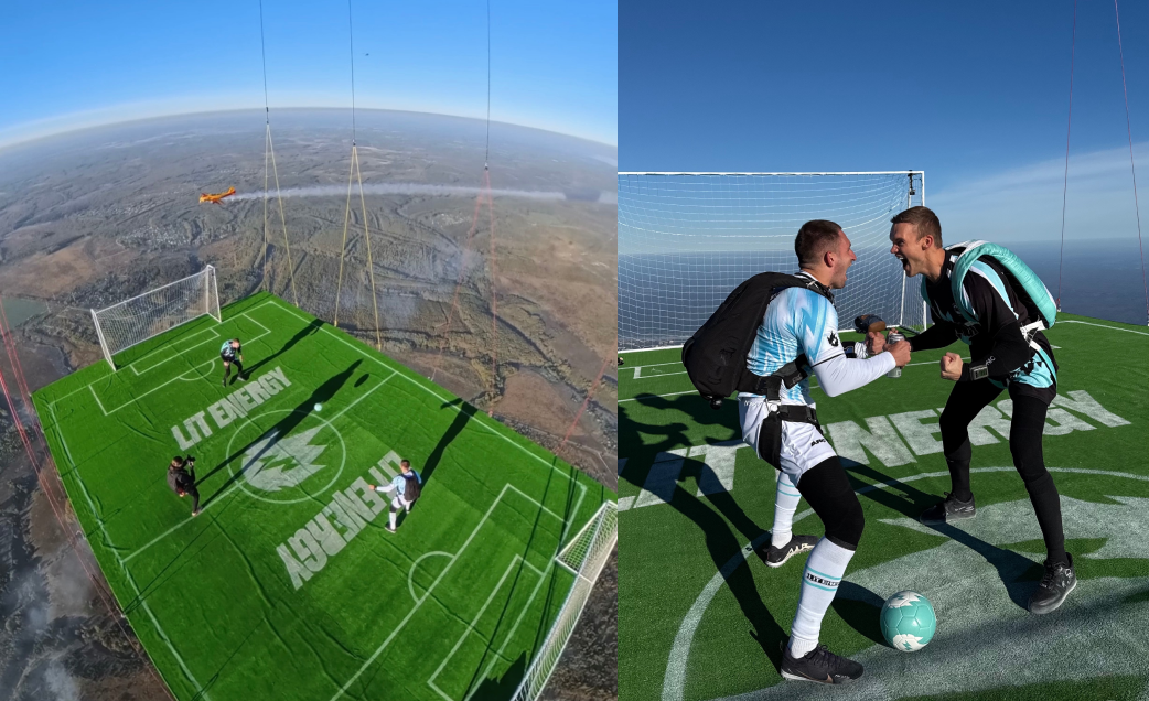 Российский спортсмен и блогер сыграли в футбол во время полета на воздушном шаре 