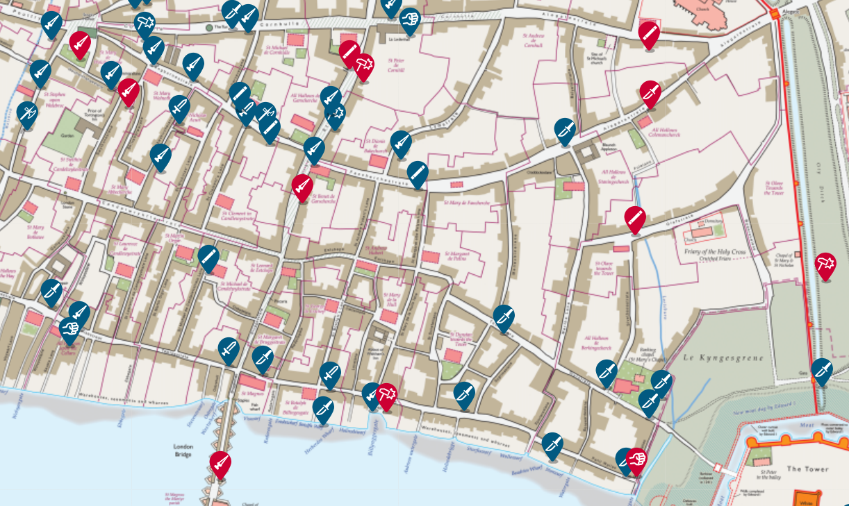 интерактивные карты убийств в средневековом Лондоне, Оксфорде и Йорке 