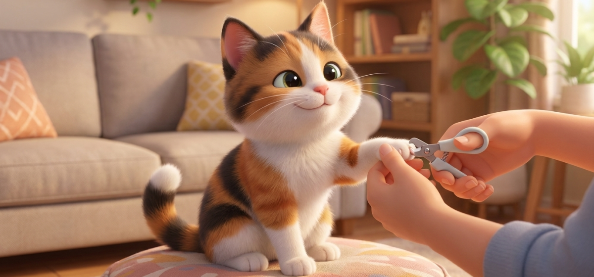 кот, котенок, коту стригут когти